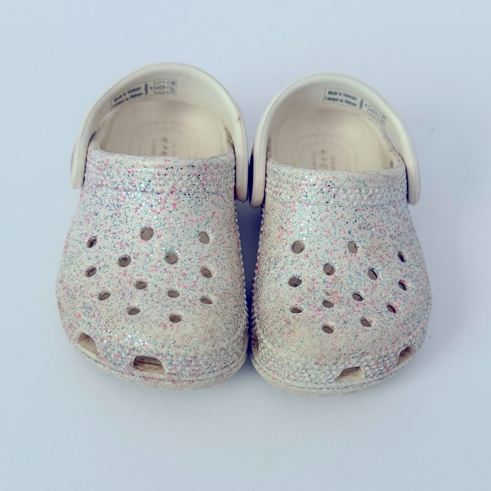 Crocs White Glitter Slip Ons Size 4